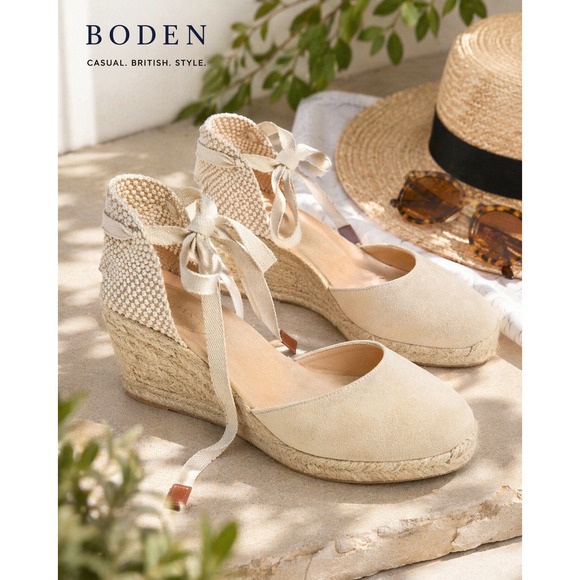 Boden Shoes - Boden Cassie Espadrille Wedge Sandals 40‎ Oatmeal Suede Lace Up Jute Heel